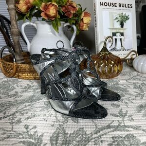Y2k Baby Phat Silver and Black Strappy Heels